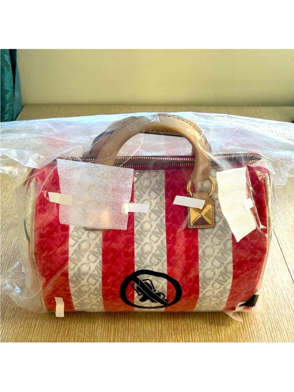 Michael Kors Grayson Pink and White Striped Satchel